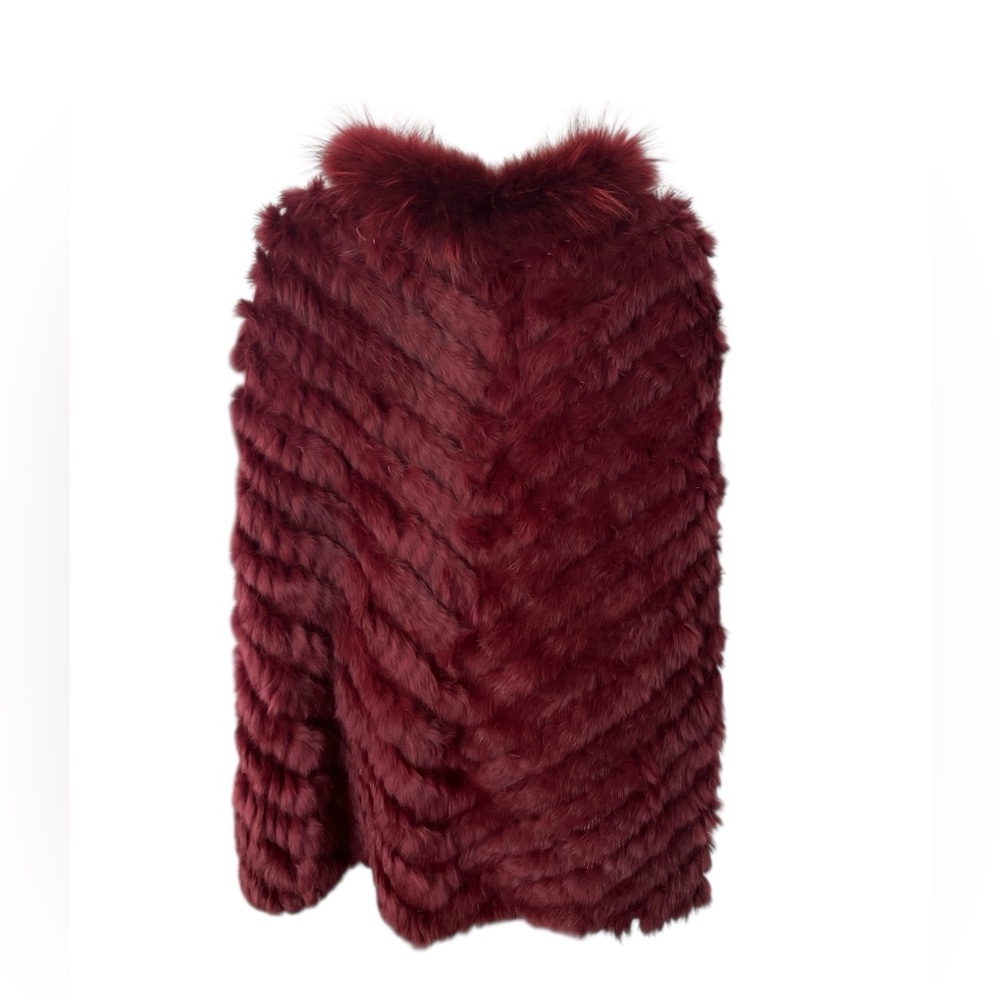 LN Dolce Cabo maroon fur cape shawl capelet one size S M L XL rabbit raccoon - Picture 2 of 7